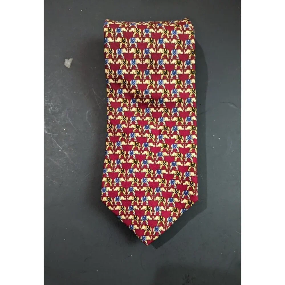 Brooks Brothers Mens Silk Tie Circus Elephant Jockey Horse Novelty Red‎ 3 3/4